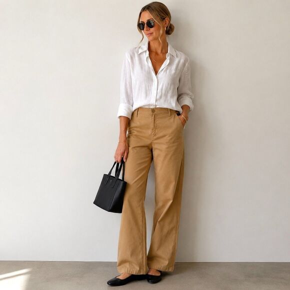 J. Crew Pants - J.Crew Straight Leg Chino Pants Tan Neutral Minimalist Cotton Womens Sz 27